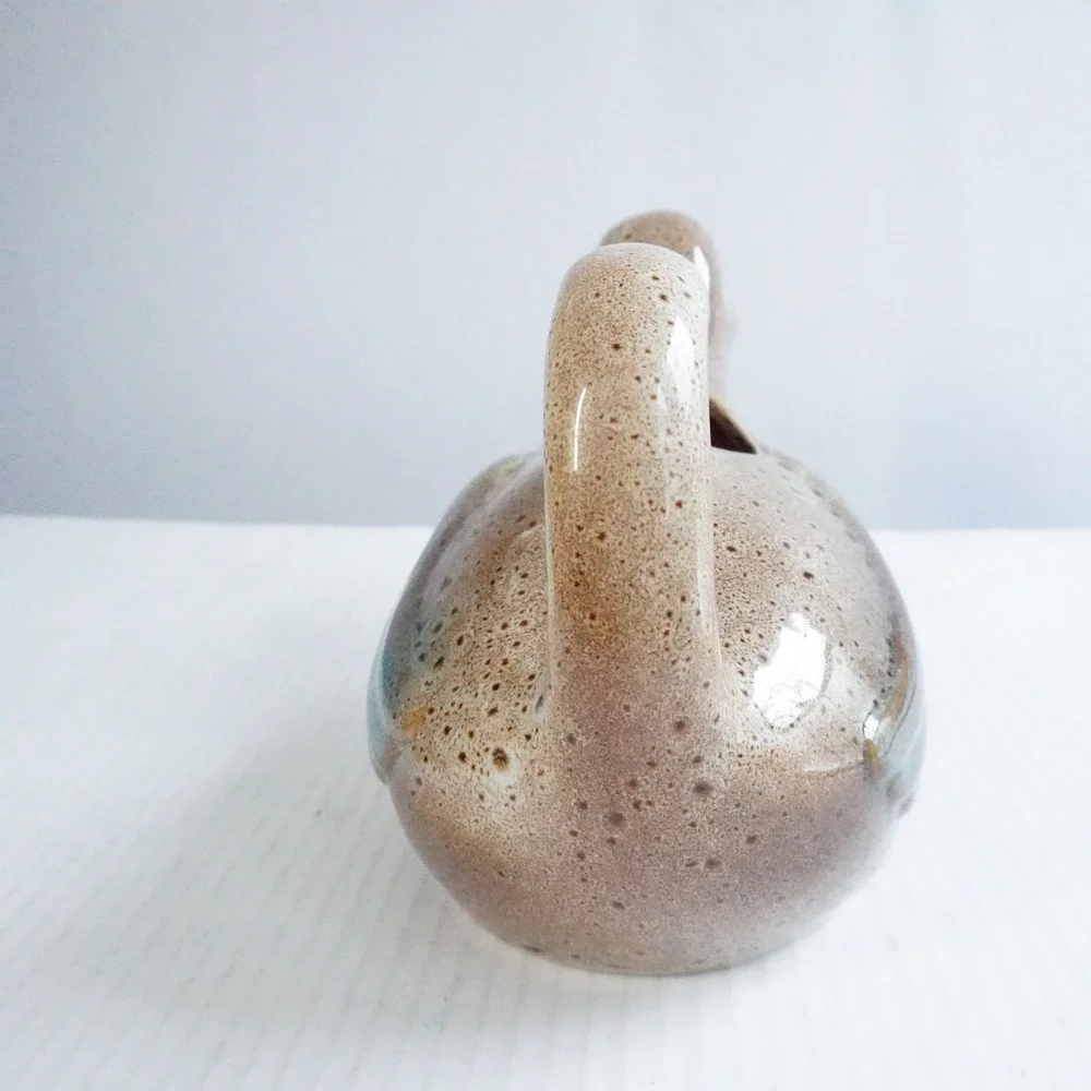 Ceramic Duck Pitcher Cream Brown Speckled Orange Beak Handle Farm Whimsical‎